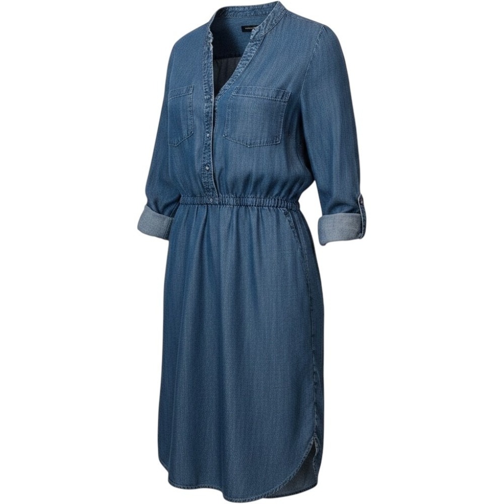 Banana Republic Chambray Shirt Dress Elastic Waist Blue Lyocell Casual Size‎ 0